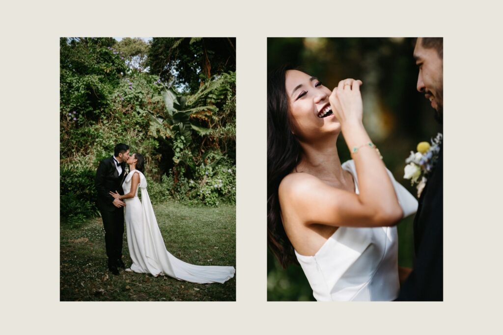 couple laughing together enjoying relaxed bridal portraits with tealilyphotography