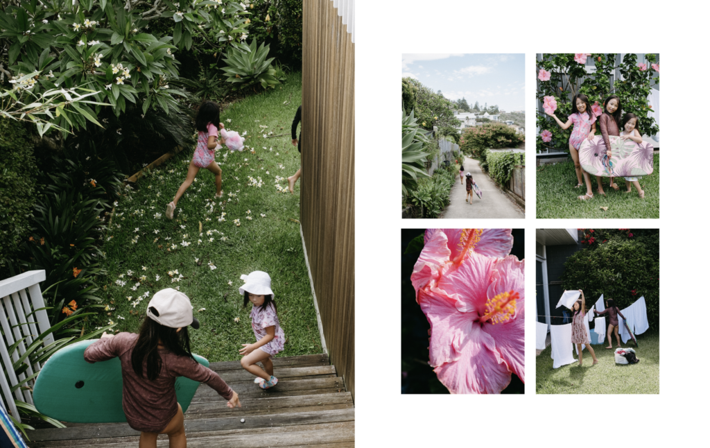 family album excerpt of kids at play in a summer beach house